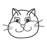 Funny and cute cat face close up. Vector doodle with hand drawn outline isolated on white background. Home pet illustration for stickers, planners, scrap elements, social media