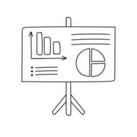 Cute hand drawn doodle of flipchart with list, chart, diagram. Infographic business element for presentations, reports. Vector illustration isolated on background with hand drawn doodle outline.