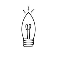 Cute doodle hand drawn light bulb of the lamp. Business idea, successful brainstorm, creating ideas for the projects, brilliant thoughts in the mind. Vector illustration isolated on the background.