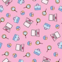 Cute and colorful vector seamless hand drawn pattern with laptop, diagram, briefcase, magnifier. Can be used for, wrapping paper, bedclothes, notebook, packages, gift paper.