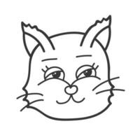 Funny and cute cat face close up. Vector doodle with hand drawn outline isolated on white background. Home pet illustration for stickers, planners, scrap elements, social media