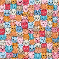 Cute seamless pattern with funny and cute cat faces close up. Vector doodle kitty with hand drawn outline. Home pet backdrop can be used for wrapping paper, bedclothes, notebook, packages