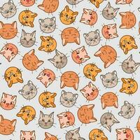 Cute seamless pattern with funny and cute cat faces close up. Vector doodle kitty with hand drawn outline. Home pet backdrop can be used for wrapping paper, bedclothes, notebook, packages