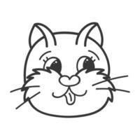 Funny and cute cat face close up. Vector doodle with hand drawn outline isolated on white background. Home pet illustration for stickers, planners, scrap elements, social media