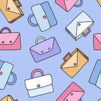 Cute and colorful vector seamless hand drawn pattern with different colorful briefcases. Can be used for, wrapping paper, bedclothes, notebook, packages, gift paper.