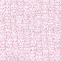 Cute seamless pattern with funny and cute cat faces close up. Vector doodle kitty with hand drawn outline. Home pet backdrop can be used for wrapping paper, bedclothes, notebook, packages