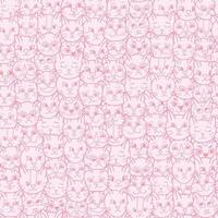 Cute seamless pattern with funny and cute cat faces close up. Vector doodle kitty with hand drawn outline. Home pet backdrop can be used for wrapping paper, bedclothes, notebook, packages