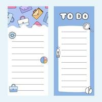 Cute scrapbook templates for planner, notepad, online diary. Notes, to do, to buy and other. Can be used for writing notes, ideas, work and home plans, keeping track of the budget. Printable vector