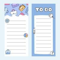 Cute scrapbook templates for planner, notepad, online diary. Notes, to do, to buy and other. Can be used for writing notes, ideas, work and home plans, keeping track of the budget. Printable vector