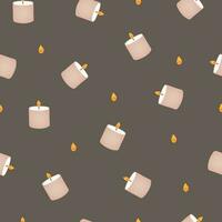 Cute simple seamless pattern with candles in the warm palette. Endless backdrop with cozy home can be used for wrapping paper, background, fabric, scrapbook. Hand drawn vector colorful doodle