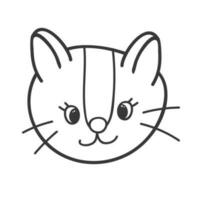 Funny and cute cat face close up. Vector doodle with hand drawn outline isolated on white background. Home pet illustration for stickers, planners, scrap elements, social media