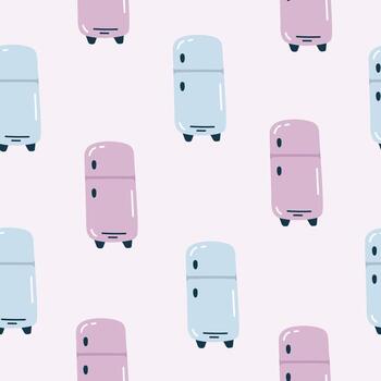 Cute simple seamless pattern with fridges in the pastel palette. Endless backdrop with cozy home can be used for wrapping paper, background, fabric, scrapbook. Hand drawn vector colorful doodle.