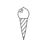 Cute and simple ice cream doodle. Cold dessert for summer days. Tasty sweer food. Sign of holiday, vacation, hot weather. Simple hand drawn clipart isolated on the background with hand drawn outline. vector