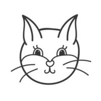 Funny and cute cat face close up. Vector doodle with hand drawn outline isolated on white background. Home pet illustration for stickers, planners, scrap elements, social media