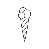 Cute and simple ice cream doodle. Cold dessert for summer days. Tasty sweer food. Sign of holiday, vacation, hot weather. Simple hand drawn clipart isolated on the background with hand drawn outline. vector