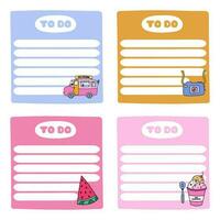 Cute scrapbook templates for planner. Notes, to do, to buy and other on summer theme. With vector printable, editable illustrations