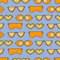 Cute and colorful vector seamless hand drawn pattern with sunglasses, eyeglasses and goggles. Can be used at the posters, wrapping paper, for fabric, bedclothes, notebook, packages, gift paper