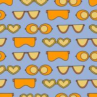 Cute and colorful vector seamless hand drawn pattern with sunglasses, eyeglasses and goggles. Can be used at the posters, wrapping paper, for fabric, bedclothes, notebook, packages, gift paper