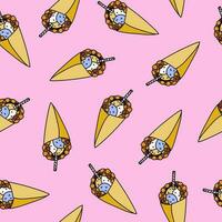 Cute and colorful vector seamless hand drawn pattern with ice cream. Can be used at the posters, wrapping paper, for bedclothes, socks, towels, notebook, postcard, packages, gift paper