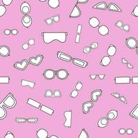Cute and colorful vector seamless hand drawn pattern with sunglasses, eyeglasses and goggles. Can be used at the posters, wrapping paper, for fabric, bedclothes, notebook, packages, gift paper.