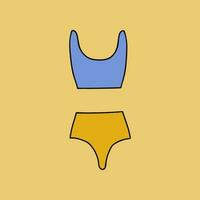 Cute clipart vector summer swimsuit for women and girls. Swimming clothes for swim in the pool, sea, ocean. Simple colorful hand drawn doodle isolated on the background