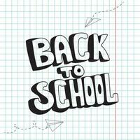 Back to school in doodle style on checkered paper background, vector illustration