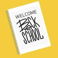 Welcome Back to school square banner, doodle on checkered paper background. Concept of education. School notebook. vector illustration