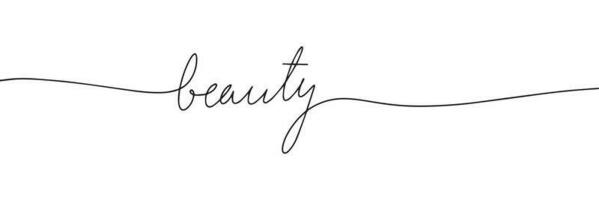 Beauty word handwriting calligraphy text. One line continuous phrase. Vector illustration.