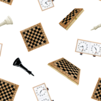 schaak spel waterverf naadloos patroon met zwart en wit koningen, borden en klokken voor textiel, kleding stof, omhulsel papier, wedstrijd brochures en Clubs ontwerp png