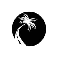 Black circle palm road tree vector illustration on white background silhouette.