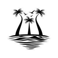 Sea with palm trees vector illustration.