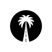 Black circle palm road tree vector illustration on white background silhouette.