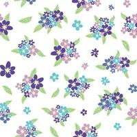 Floral seamless pattern with titian, lavender, blue, purple chamomile flower and leaves on pastel background vector