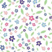 floral sin costura modelo con rosa, lavanda, azul, púrpura manzanilla flor y hojas. infantil, femenino, amable vector
