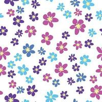 Floral seamless pattern with pink, lavender, blue, purple chamomile flower and leaves. Childish, feminine, gentle vector