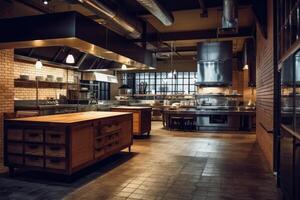 empty inside restaurant kitchen view Food Photography AI Generated photo