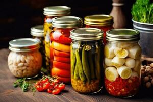 canned vegetables in The kitchen table Food Photography AI Generated photo