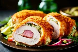 chicken cordon bleu in The kitchen table Food Photography AI Generated photo