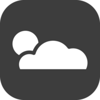 cloud and sun icon in black square. png