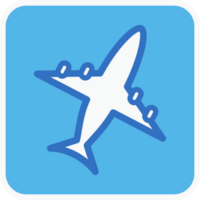 Airplane flat icon in blue square. png