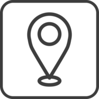 check in location icon in thin line black square frames. png