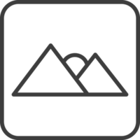 mountain and sun icon in thin line black square frames. png