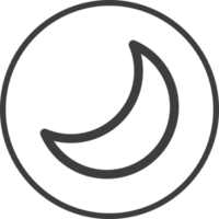 crescent moon icon in thin line black circle frames. png