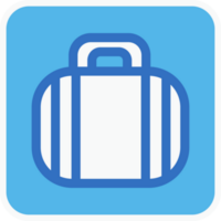 travel luggage flat icon in blue square. png