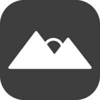 mountain and sun icon in black square. png