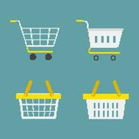 Pixel art shopping carts and baskets, shopping carts trolley 8bit style vector