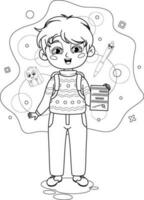 Coloring page. Schoolboy with Glasses, School Bag, and Congratulations Note vector