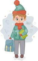 Boy with a School Bag and a Book vector