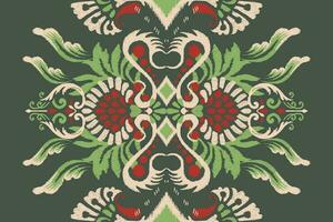 ikat floral cachemir bordado en verde fondo.ikat étnico oriental modelo tradicional.azteca estilo resumen vector ilustración.diseño para textura,tela,ropa,envoltura,decoración,pareo,bufanda