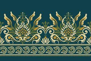 Ikat floral paisley embroidery on navy blue background.Ikat ethnic oriental pattern traditional.Aztec style abstract vector illustration.design for texture,fabric,clothing,wrapping,decoration,sarong.